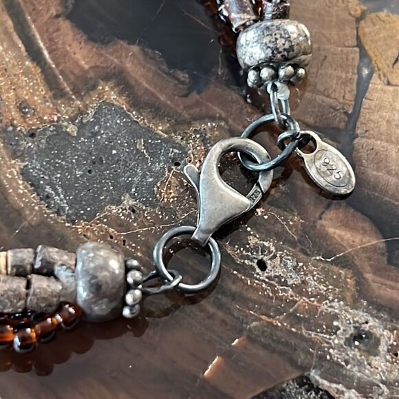 Multi strand, brown wooden and beaded necklace with turquoise - Picture 11 of 11